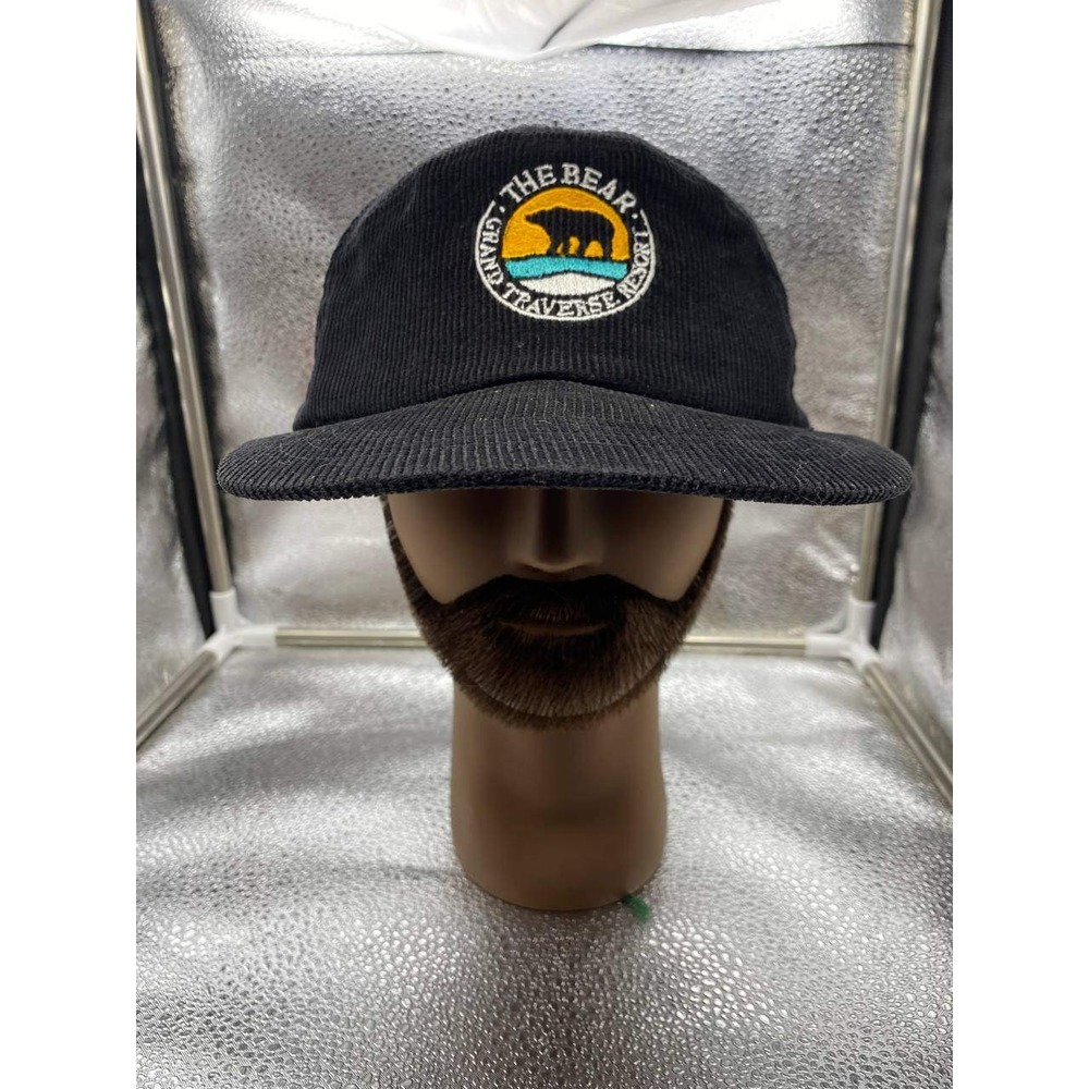 Vintage The‎ Bear Grand Traverse Resort Men OS Black Corduroy Strapback Hat SCI